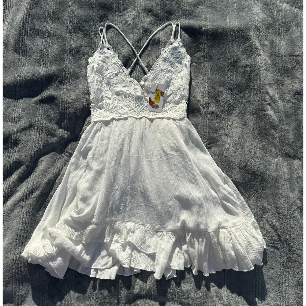 NWT C&V Chealsea & Violet Boho White Strappy Lace Mini Slip Dress Women’s XS - Picture 7 of 13
